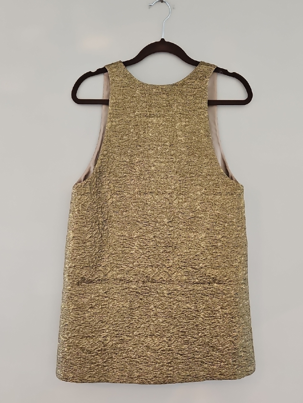 H&M Shimmery Gold Textured Sleeveless Shift Dress, Size S